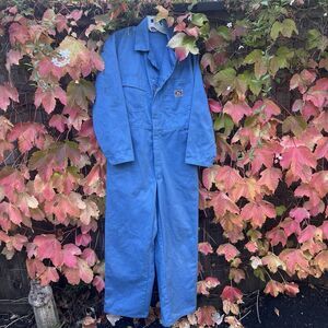 Ben Davis Men Coveralls 38R Blue Twill Workwear Long Sleeve grease stains